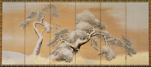 雪下的松树（笔和墨水，颜色，面板上的金纸）（见216567）